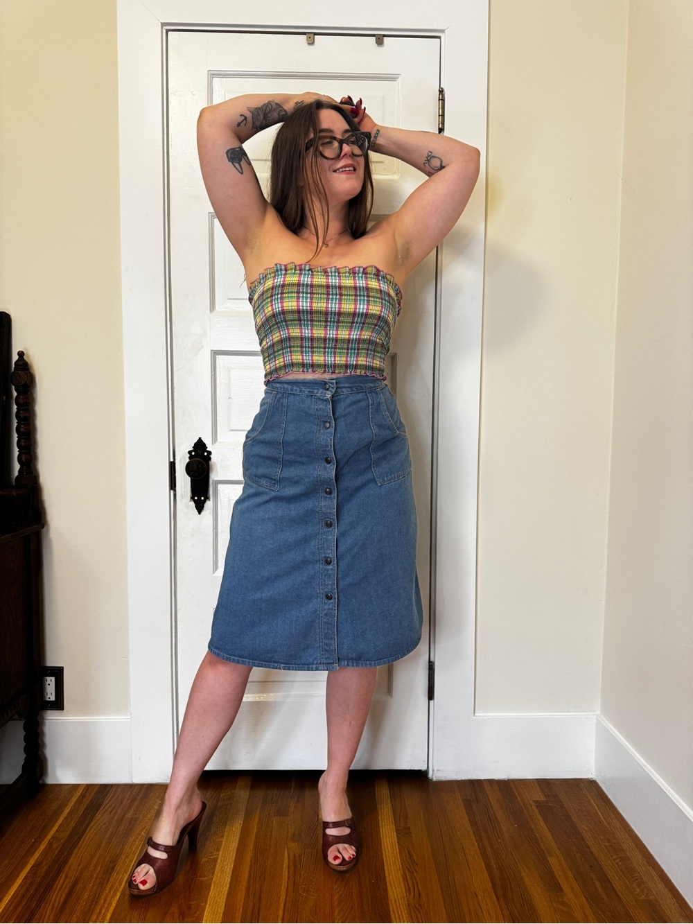 Y2K does 70s Plaid Tube Top Sz Sm